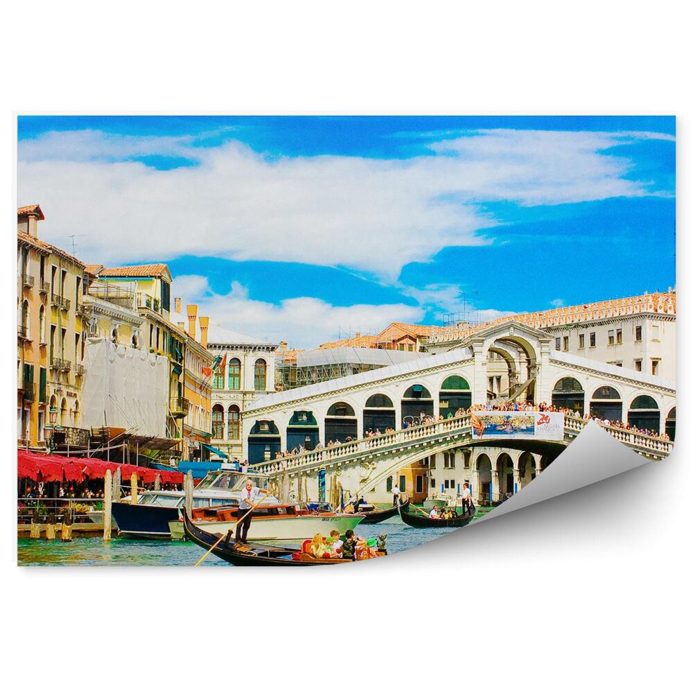 Fototapeta na ścianę most Rialto kanał Grande budynki gondole ludzie Wenecja niebo chmury