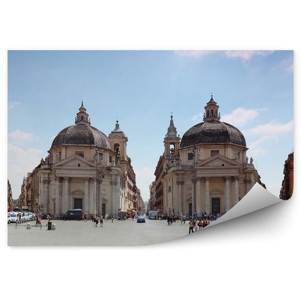 Fototapeta na ścianę Piazza del Popolo bliźniacze kościoły ludzie chmury niebo Rzym