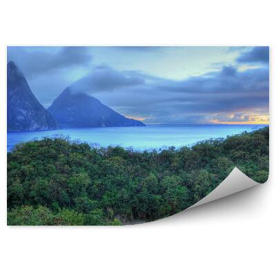 Okleina ścienna Karaiby zielony las drzewa wyspy chmury