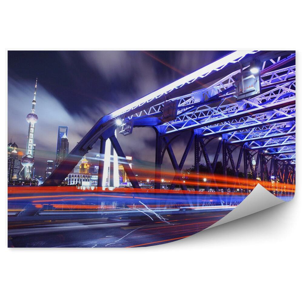 Fototapeta samoprzylepna Szanghaj most światła ruch noc