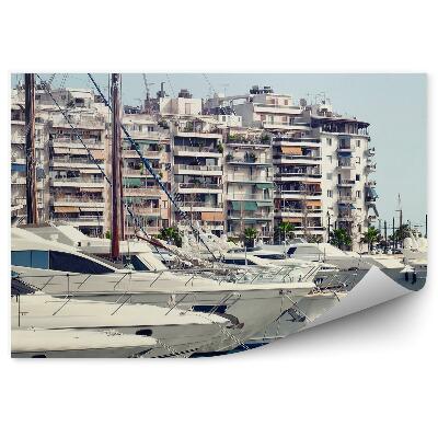 Okleina na ścianę budynki łódki morze Ateny Grecja