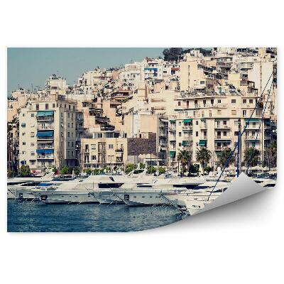 Okleina na ścianę budynki łódki morze Ateny Grecja