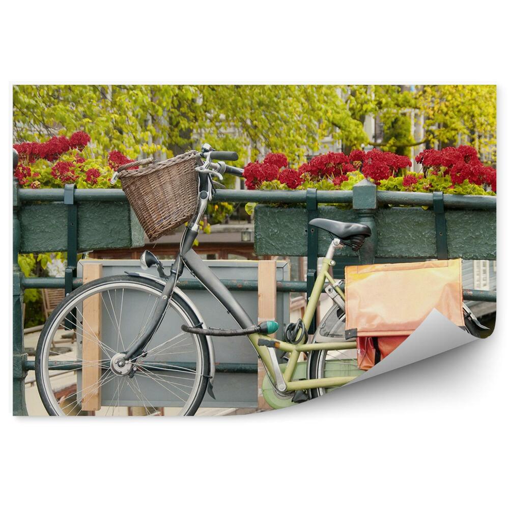 Okleina na ścianę Rower na moście koszyczek torba kwiaty
