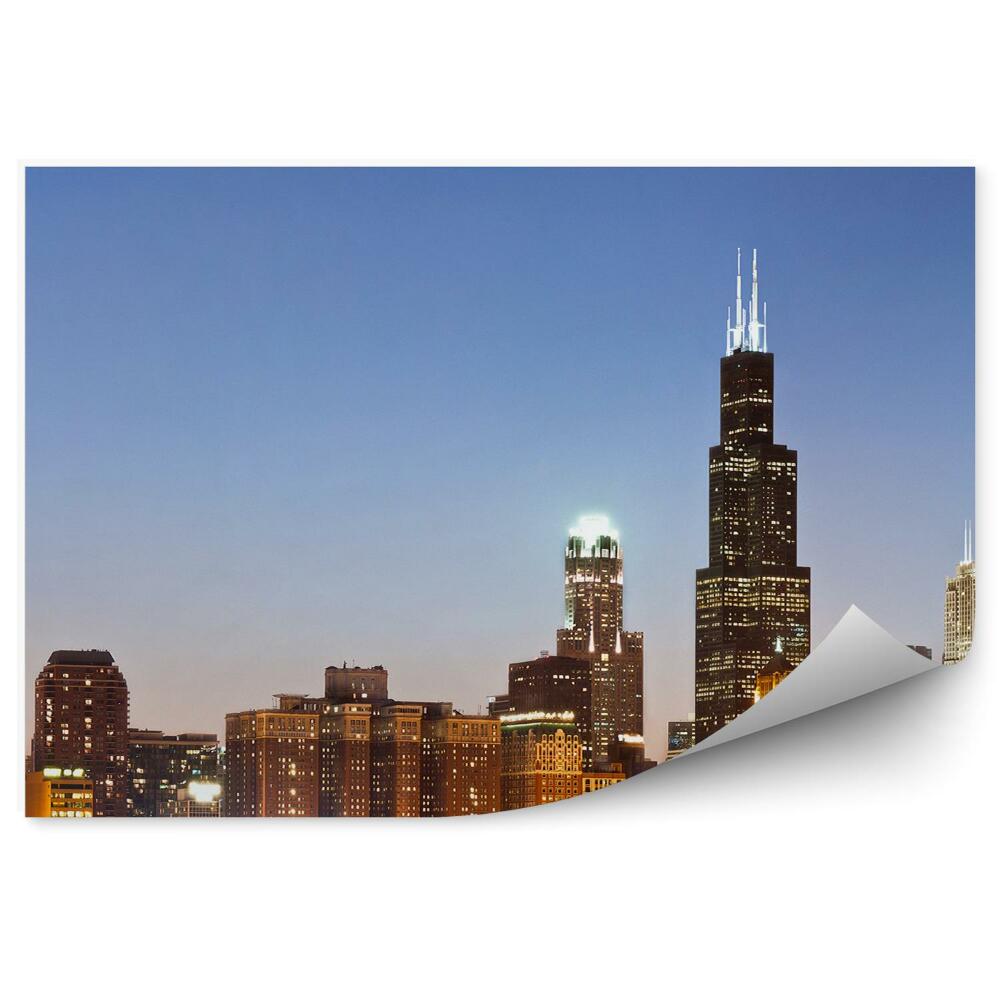 Fototapeta na ścianę Chicago wieżowce noc światła ocean