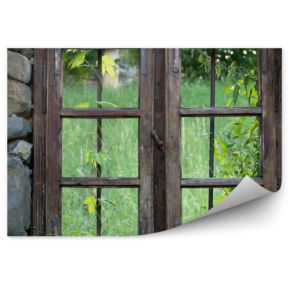 Fototapeta na ścianę Kamienie drewniane okno trawa zieleń