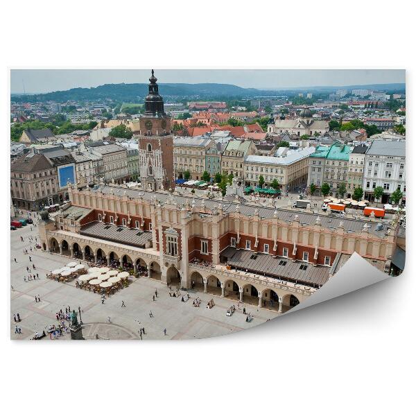 Fototapeta Stare miasto rynek kraków widok z lotu ptaka budynki alejki ludzi