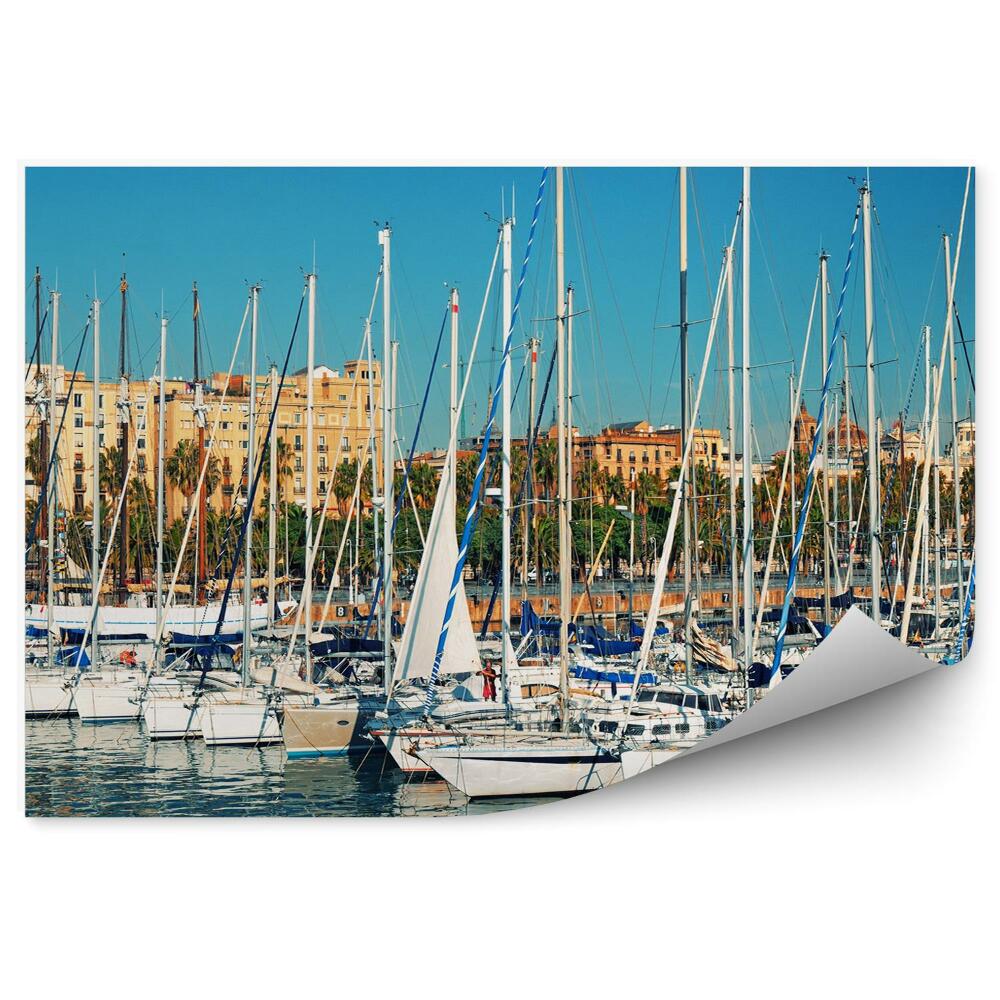 Okleina na ścianę Barcelona jachty port palmy budynki