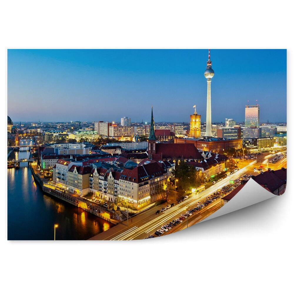 Fototapeta widok na Berlin plac Aleksandra światła niebo