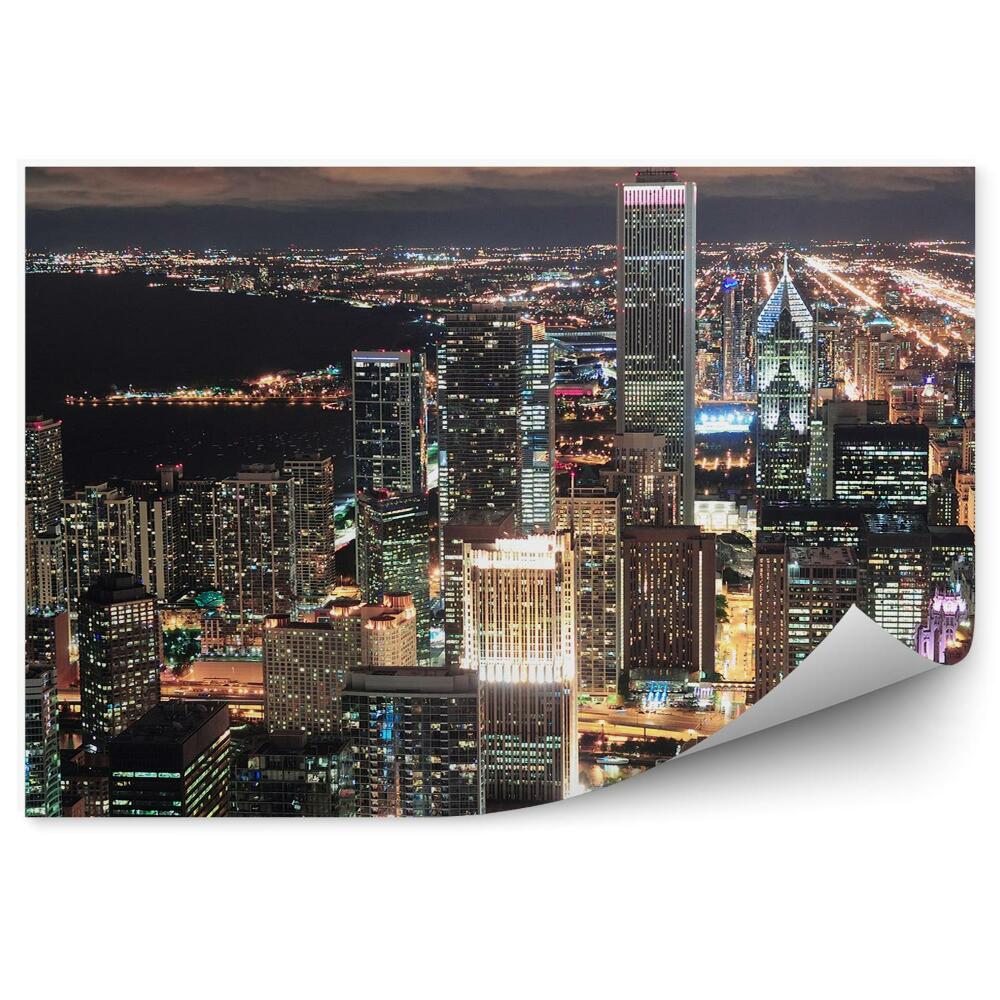 Fototapeta na ścianę widok z lotu ptaka Chicago wieżowce noc światła ocean