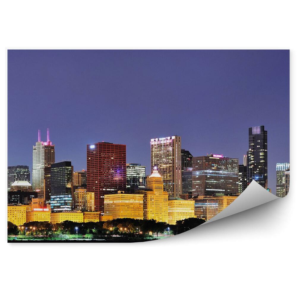 Fototapeta Chicago noc panorama wieżowce światła