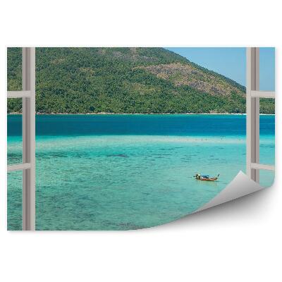 Okleina na ścianę Łódka błękitna woda zielona wyspa