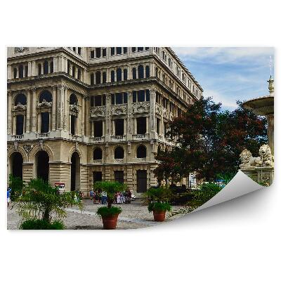 Okleina ścienna Miasto budynki fontanna turyści roślinność