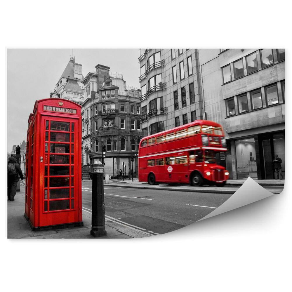 Fototapeta Czerwona budka telefoniczna i autobus w londynie (wielka brytania)