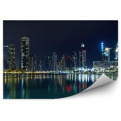 Okleina ścienna Zatoka nocą światła odbicie w wodzie miasto