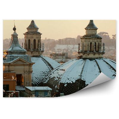 Okleina na ścianę Kopuły kościołów pokryte śniegiem rzym