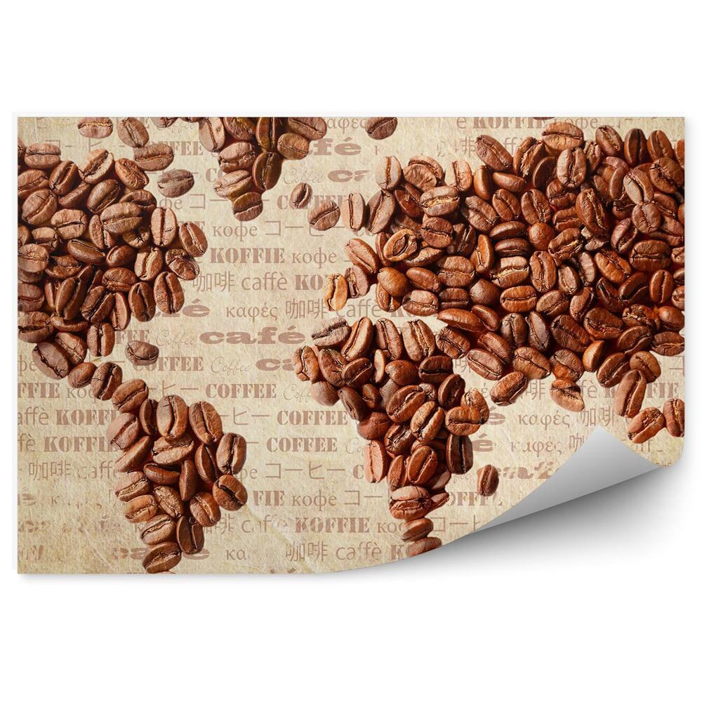Fototapeta Mapa świata kawa ziarenka tekst różne języki