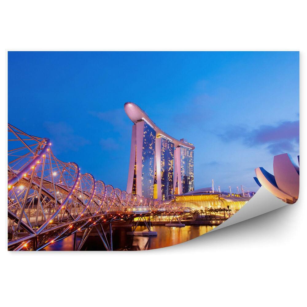 Okleina na ścianę most wieżowce ocean światła Singapur