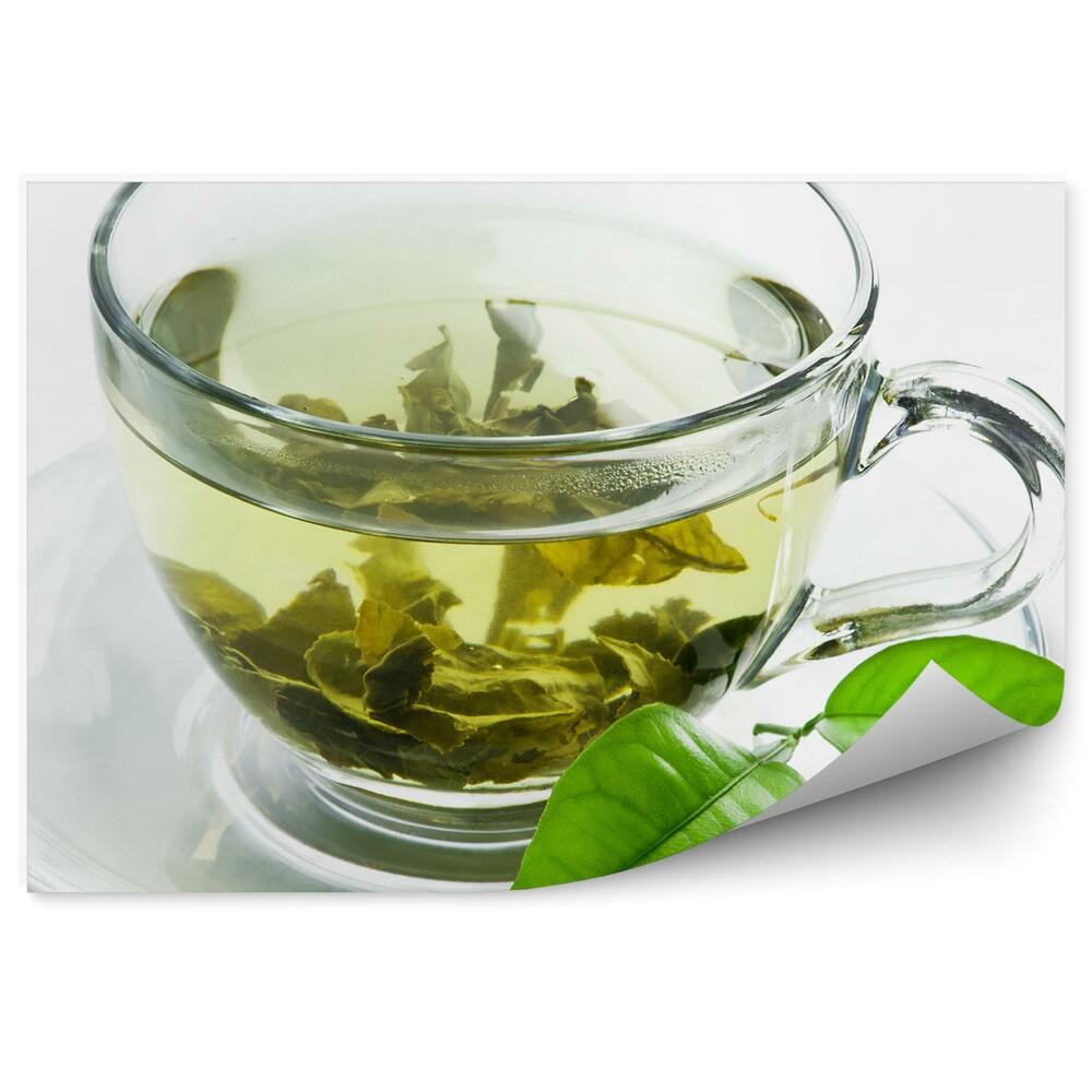 Okleina na ścianę Zielona herbata liście suszone świeże filiżanka