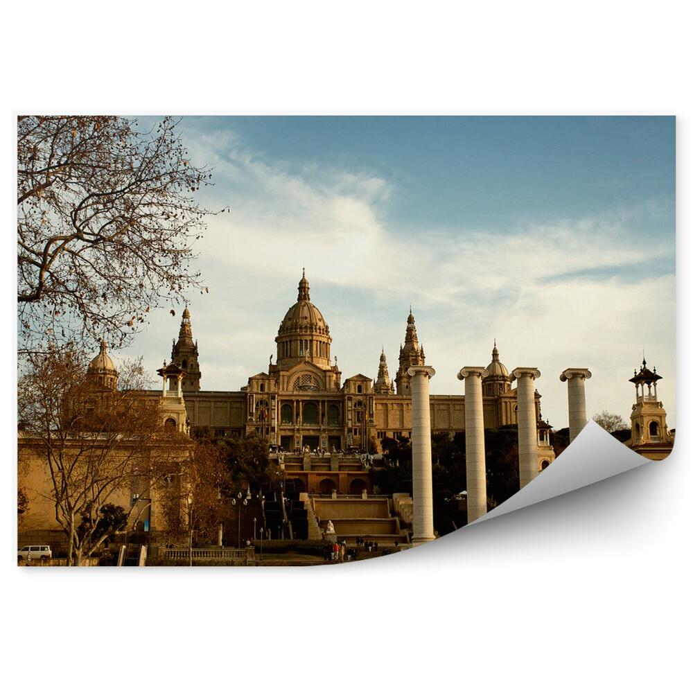 Okleina ścienna muzeum narodowe Katalonia Barcelona drzewa niebo chmury
