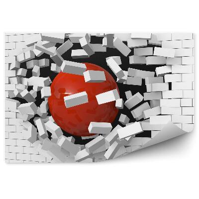 Okleina ścienna Zniszczony mur cegła czerwona kula 3d