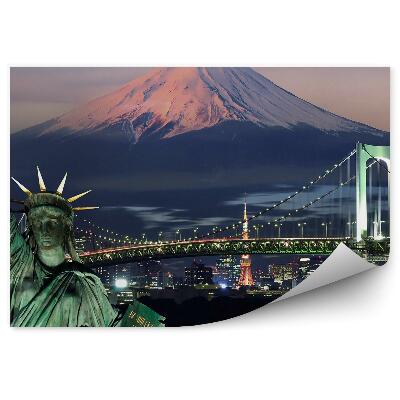 Okleina na ścianę Statua Wolności góry śnieg zatoka wiszący most Tokio