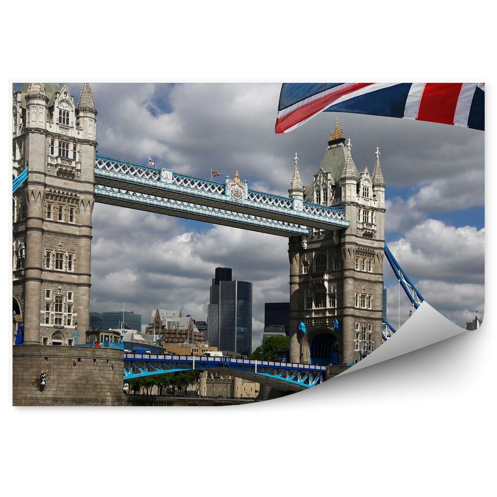 Fototapeta Tower Bridge niebo chmury łódki rzeka Londyn flaga Anglii