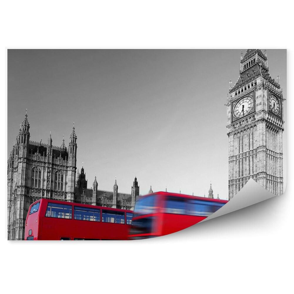 Fototapeta Czarno-biały big ben londyn czerwone autobusy