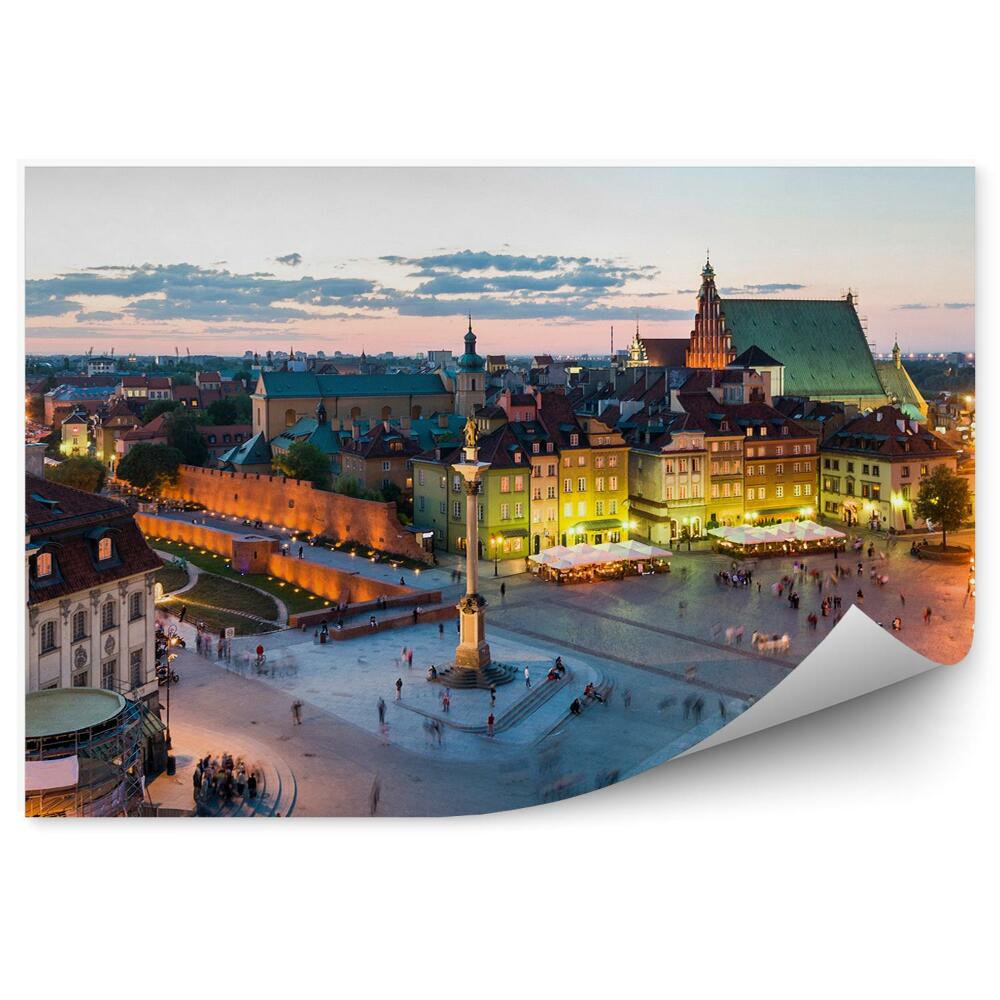 Okleina na ścianę panorama Warszawy starego miasto noc