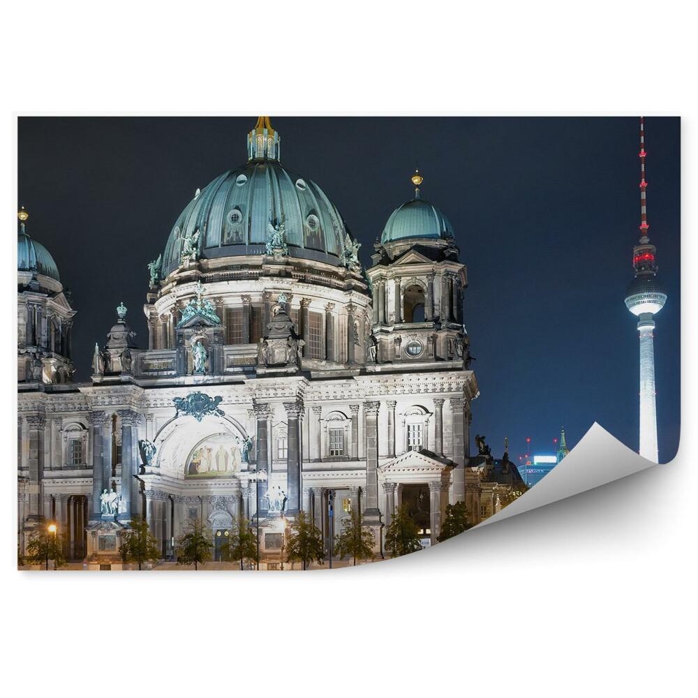 Fototapeta katedra wieża telewizyjna Berlin noc