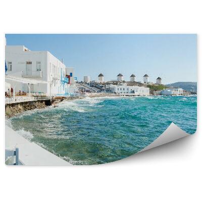 Fototapeta Wiatraki grecja fale miasto białe budynki