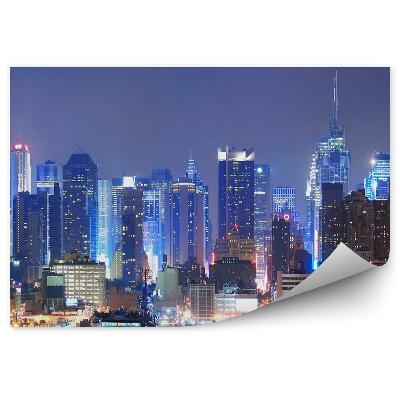 Fototapeta Manhattan wieżowce rzeka Hudson noc światła Nowy Jork