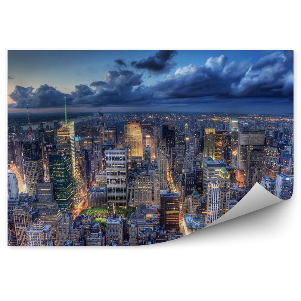 Okleina na ścianę Nowy jork nocą oświetlone miasto widok z góry