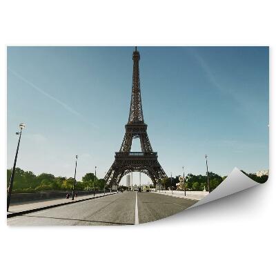 Fototapeta wieża Eiffla ulica budynki latarnie drzewa niebo