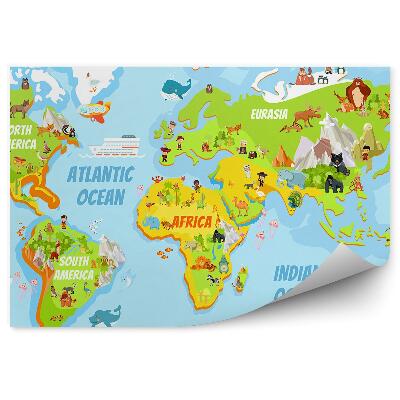 Fototapeta samoprzylepna Świat mapa kontynenty symbole nazwy