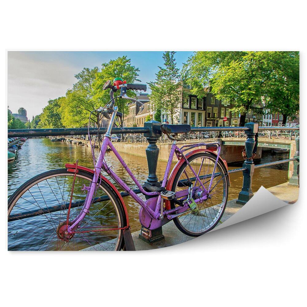 Okleina na ścianę Pink stary rower most rzeka holandia