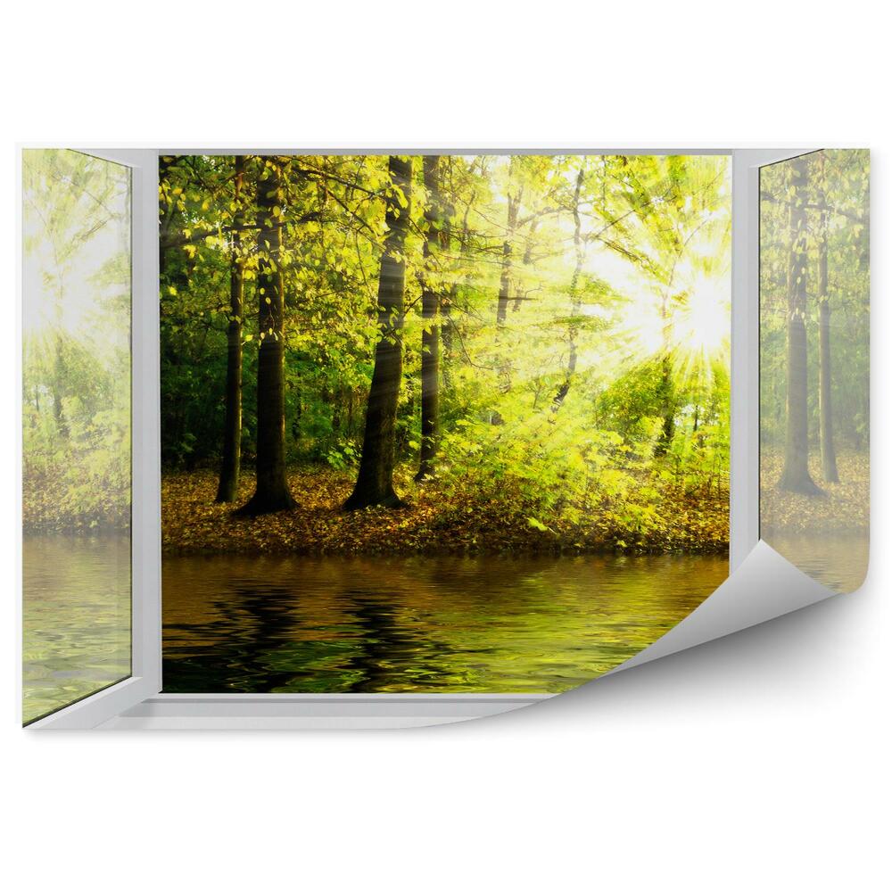 Fototapeta na ścianę Widok z otwartego okna na rzekę i las