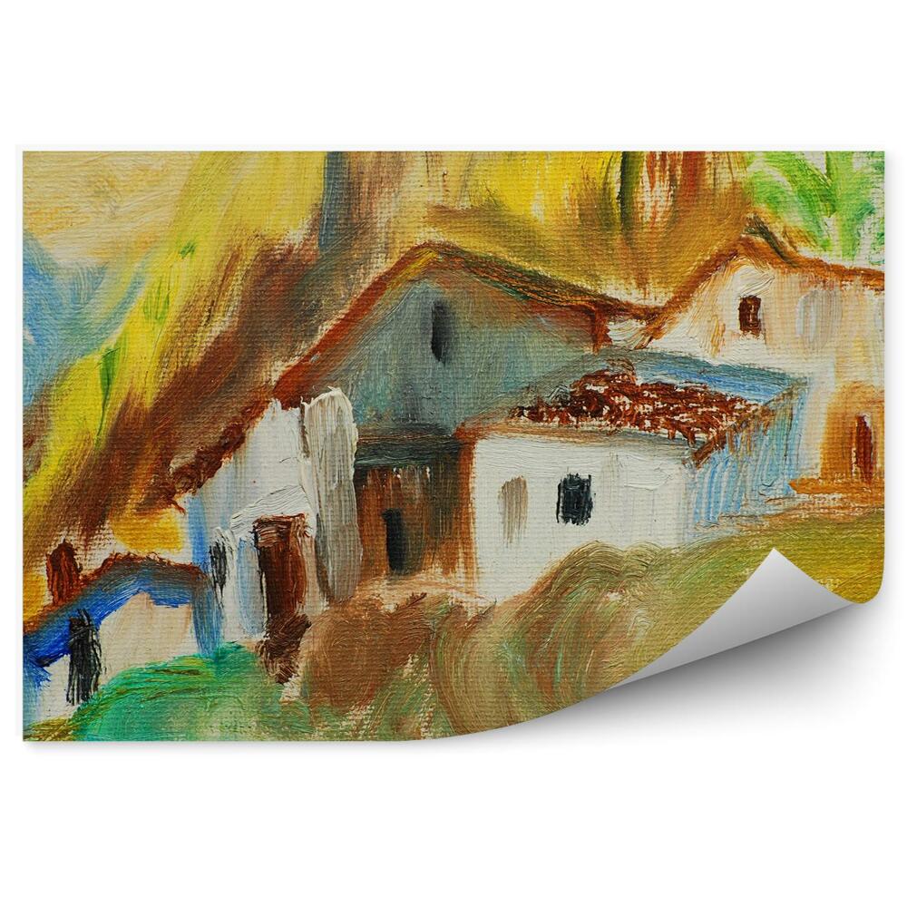 Okleina na ścianę stare domy hiszpańska wioska farba