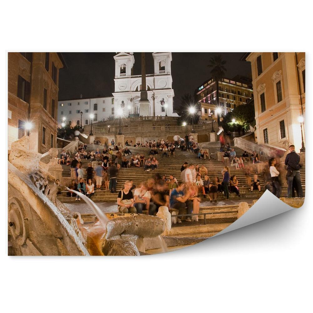 Fototapeta na ścianę kościół Trinità dei Monti budynki schody fontanna noc ludzie
