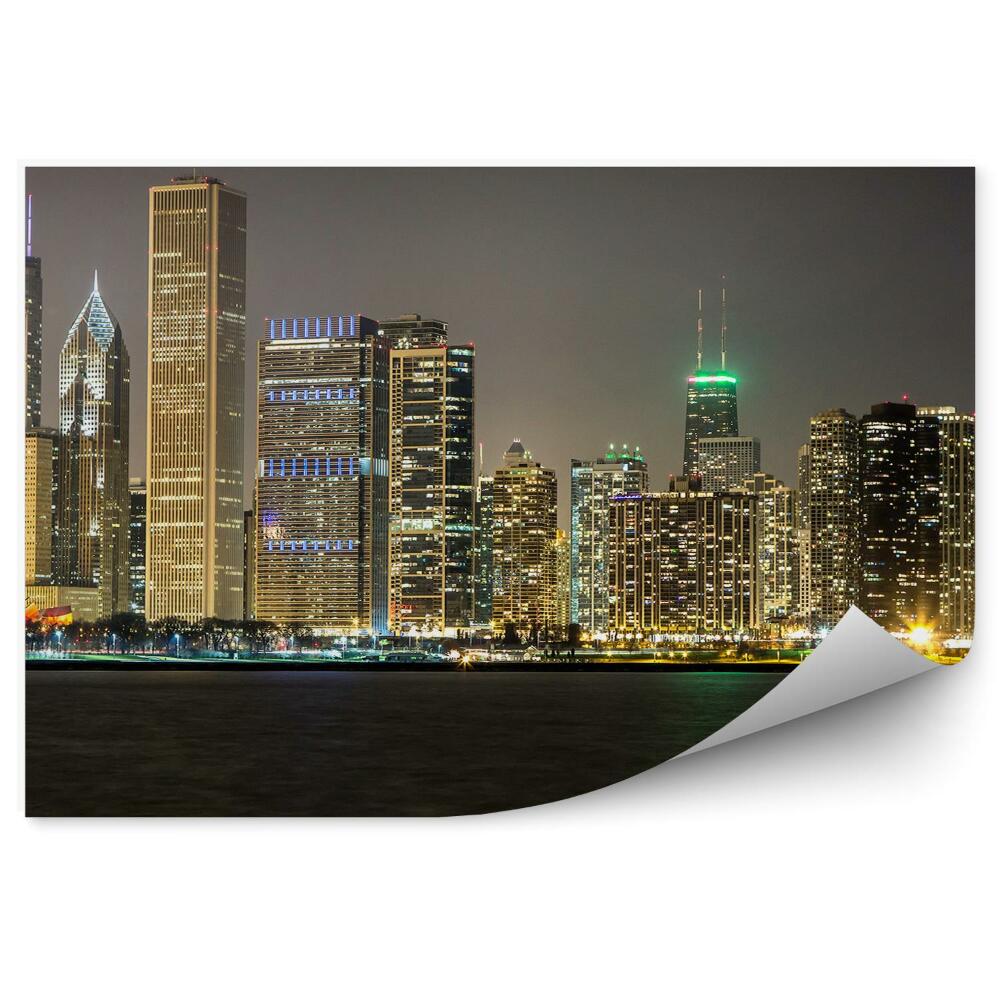 Fototapeta na ścianę wieżowce Chicago światła noc ocean