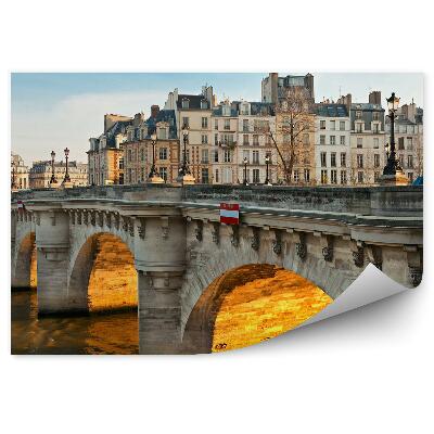Fototapeta piękny mosty budynki niebo rzeka Sekwana lampy samochody