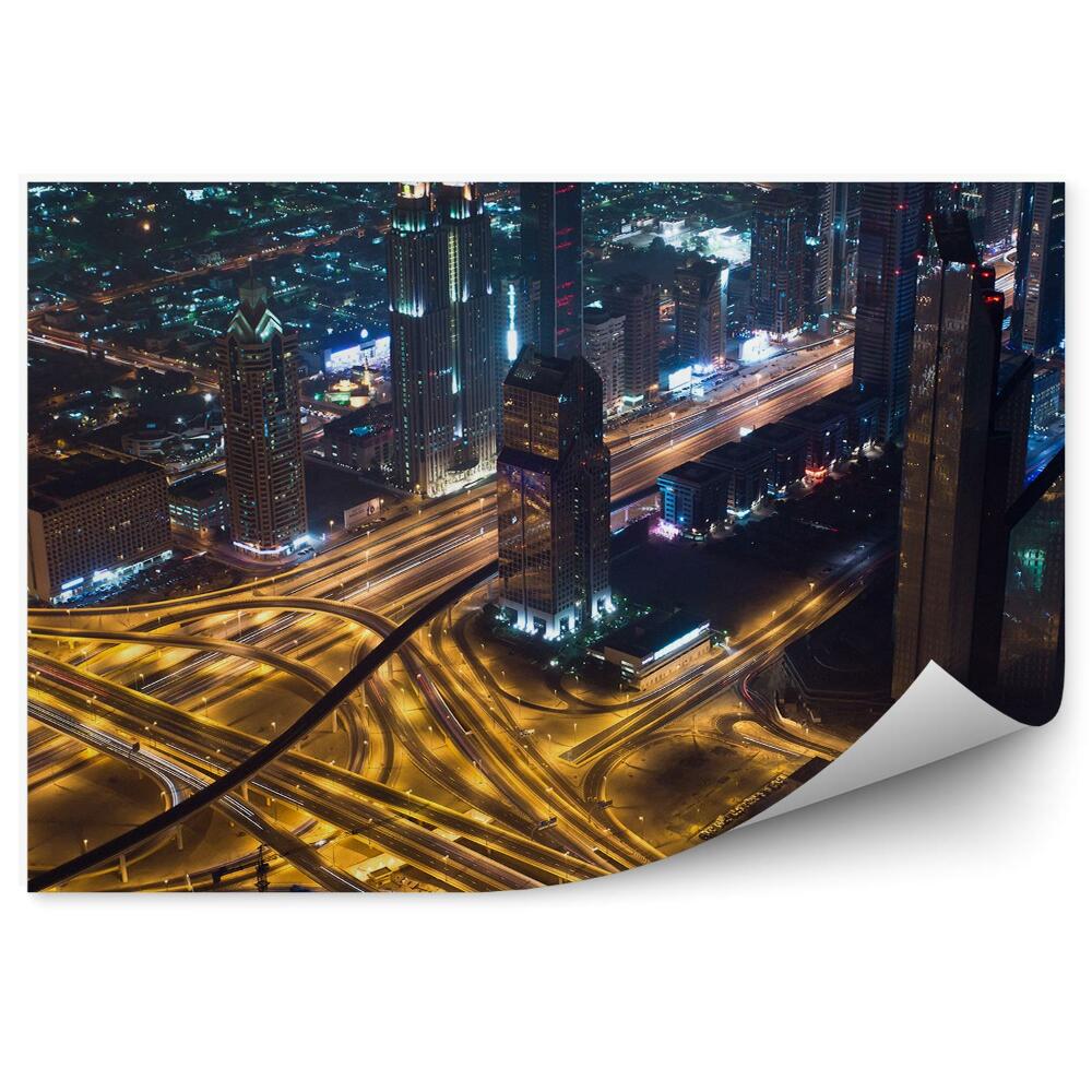 Fototapeta widok z lotu ptak wieżowce ulice światła Dubaj