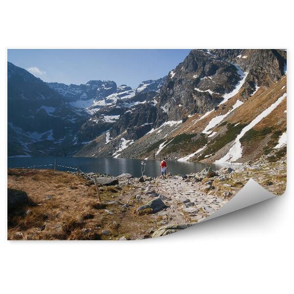 Okleina na ścianę Tatry morskie oko góry śnieg ludzie