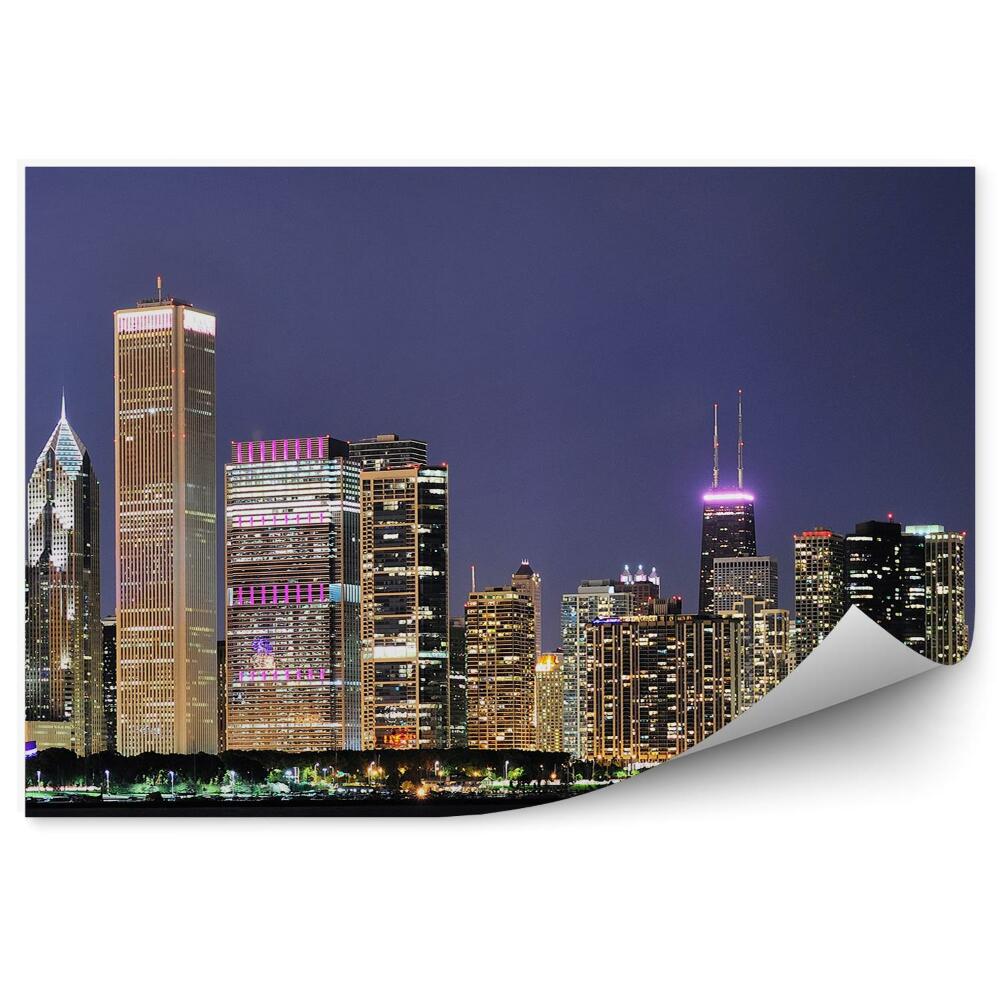 Fototapeta Chicago wieżowce budynki światła noc