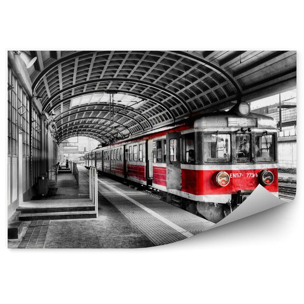 Fototapeta Red pociąg stacja kolejowa
