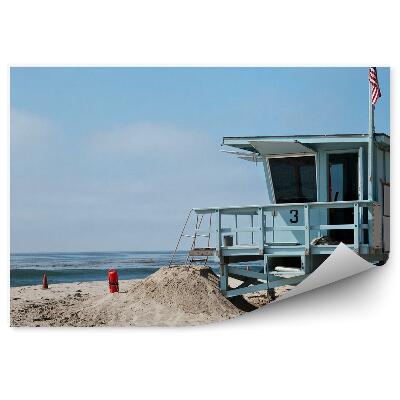 Okleina ścienna Kalifornia plaża budka ratowników flaga
