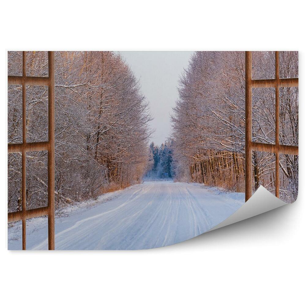 Fototapeta na ścianę Las zima śnieg ścieżka otwarte drewniane okno