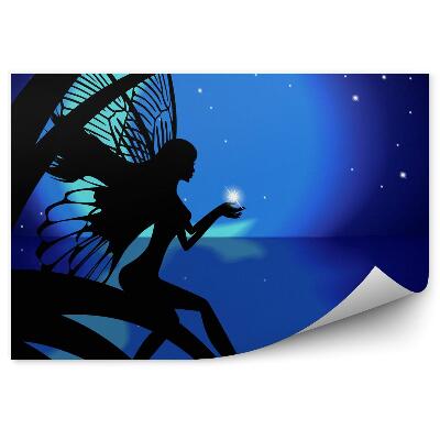 Fototapeta Wróżka dziewczyna trzyma gwiazdy na tle księżyca