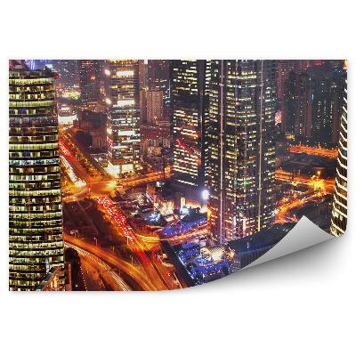 Okleina ścienna Widok z powietrza miasto nocą światła ruch budynki