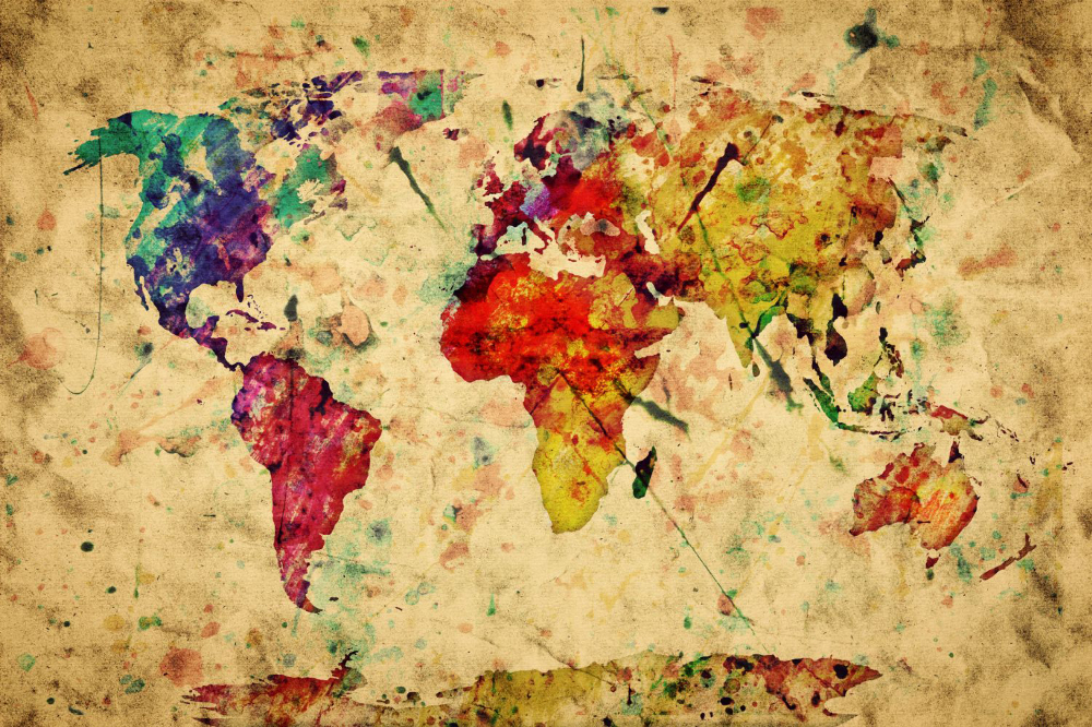 Fototapety Mapa świata kolorowe farby akwarela
