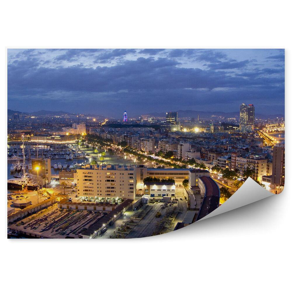 Okleina ścienna budynki port Vell Barcelona widok noc